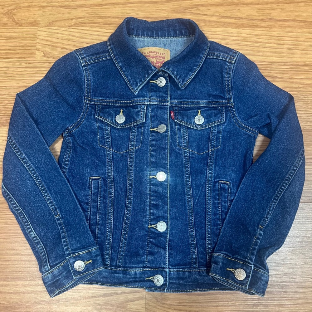 Levi's Girls Trucker Jacket Dark Wash Denim Blue Size M 8 41M050-BH5